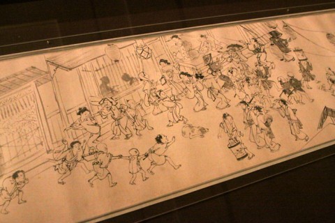 Desenho japonês mostrando entretenimento em Kyoto