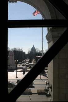 Da janela do restaurante America, na Union Station, vê-se o Capitol.