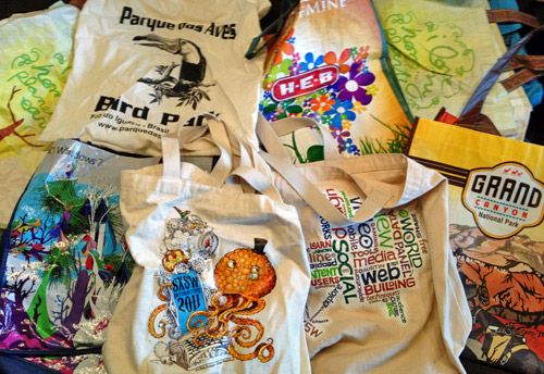 Algumas bolsas da nossa coleção de bolsas reutilizáveis