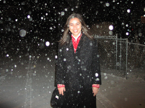 A neve caindo no meu primeiro Natal nos Estados Unidos