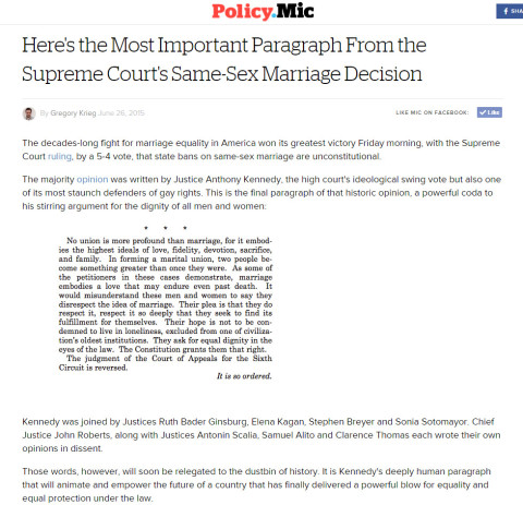 O Parágrafo mais importante da decisão da Suprema Corte #MarriageEquality