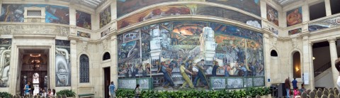 Panorama da Rivera Court, parede oposta do fresco de Diego Rivera, Detroit Industry