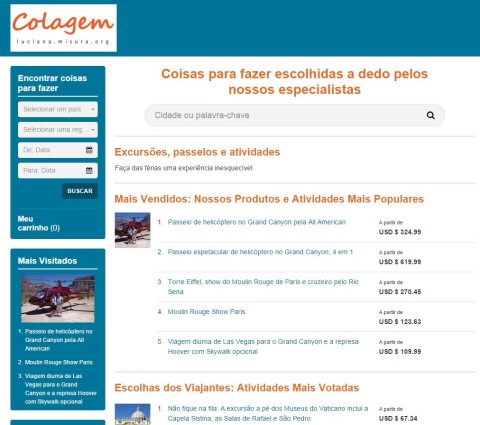 Site de parceiro do Colagem dentro do site Viator