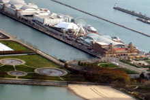 Navy Pier, uma mistura de shopping center com museu, parque de diversões, restaurantes e feirinha