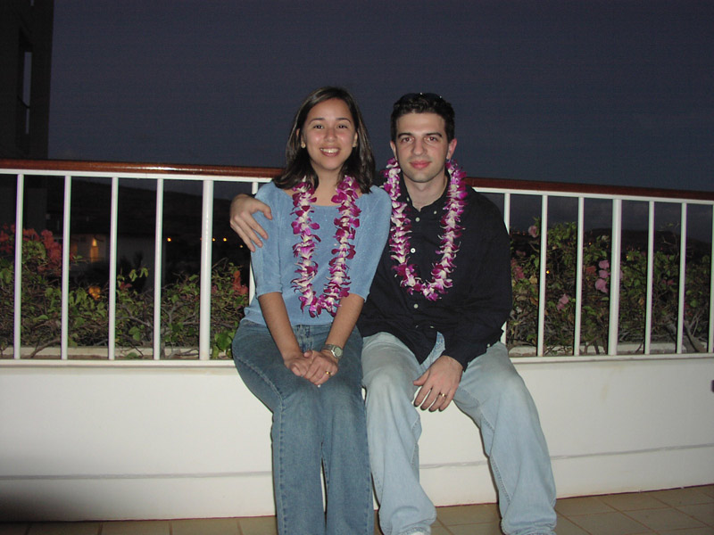 Eu e o Gabe na nossa lua-de-mel em Oahu, Hawaii, em 2002